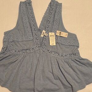 Aerie Soft Blue Lace Detail Blouse